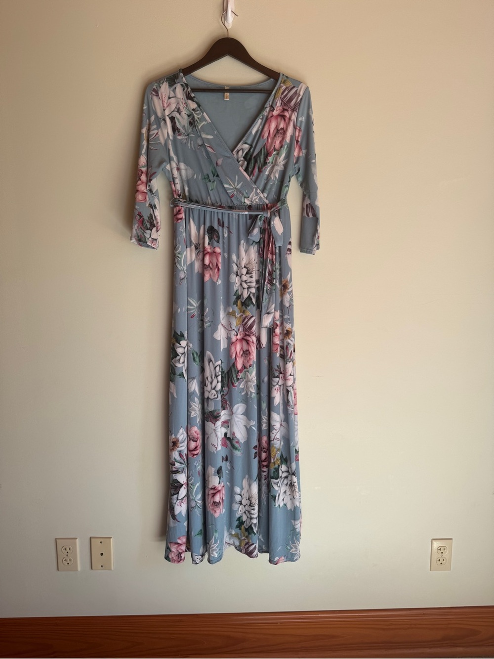 Pinkblush Light Blue Floral Wrap Maxi Maternity/Nursing Dress XL